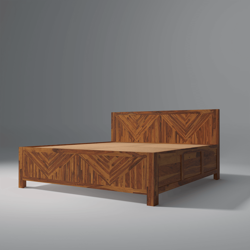 Alpha Sheesham Wood Bed With Box Storage in Light Honey colour