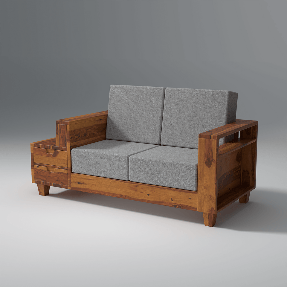Gezeling Sheesham Wood Sofa with 2 drawers in Light Honey
