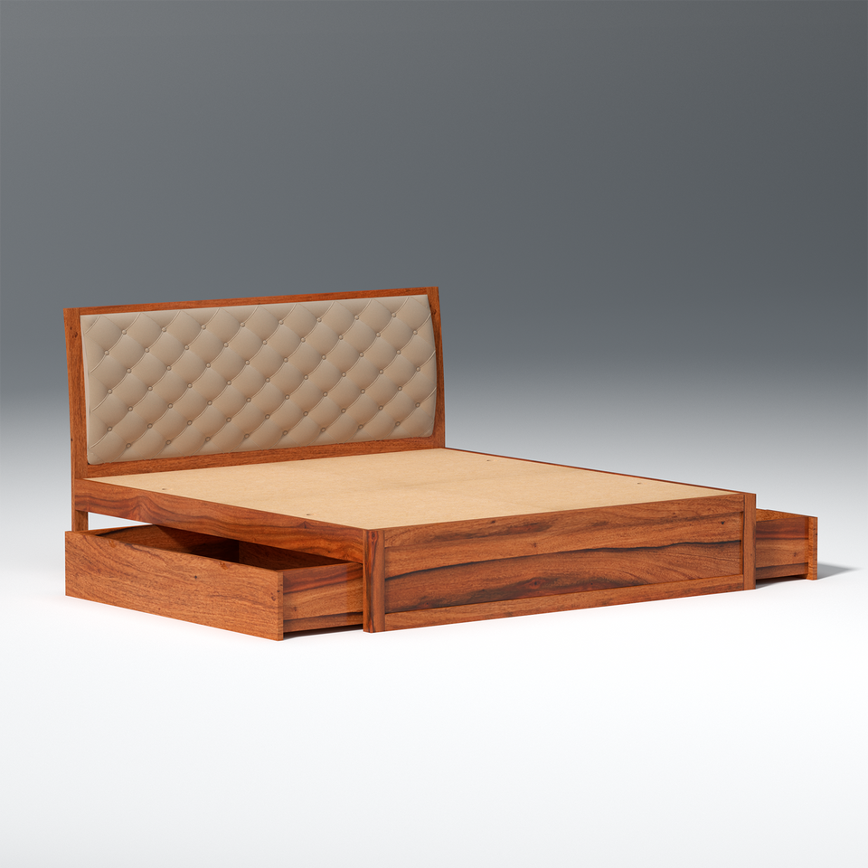 Eleganz Sheesham Wood Bed with Drawer Storage in Maharani Colour