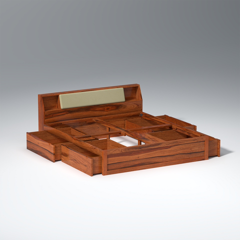 Serene Sheesham Wood bed with Drawer Storage in Maharani Colour
