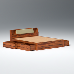 Serene Sheesham Wood bed with Drawer Storage in Maharani Colour