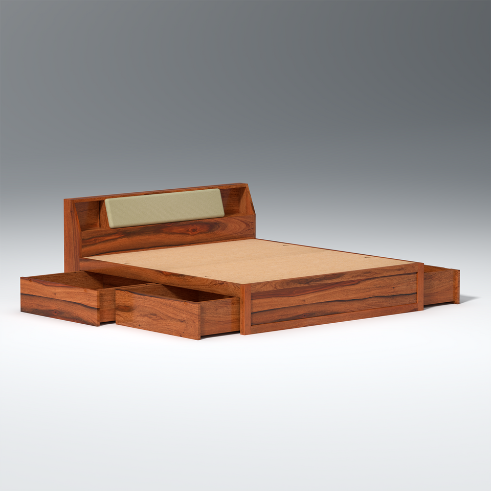 Serene Sheesham Wood bed with Drawer Storage in Maharani Colour