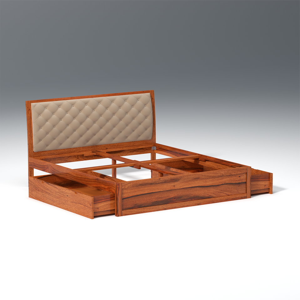 Eleganz Sheesham Wood Bed with Drawer Storage in Maharani Colour