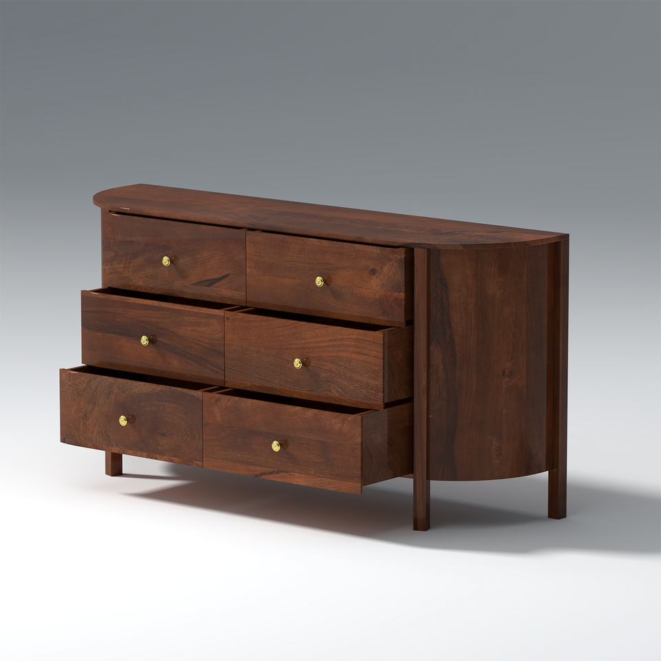 Allure Mango wood 6 Drawer Dresser In Light Walnut Color
