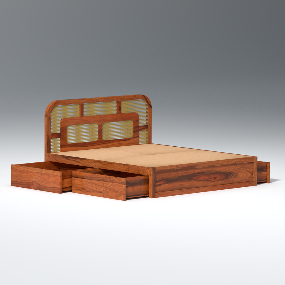 Zenitha Sheesham Wood Bed with Drawer Storage in Maharani Colour