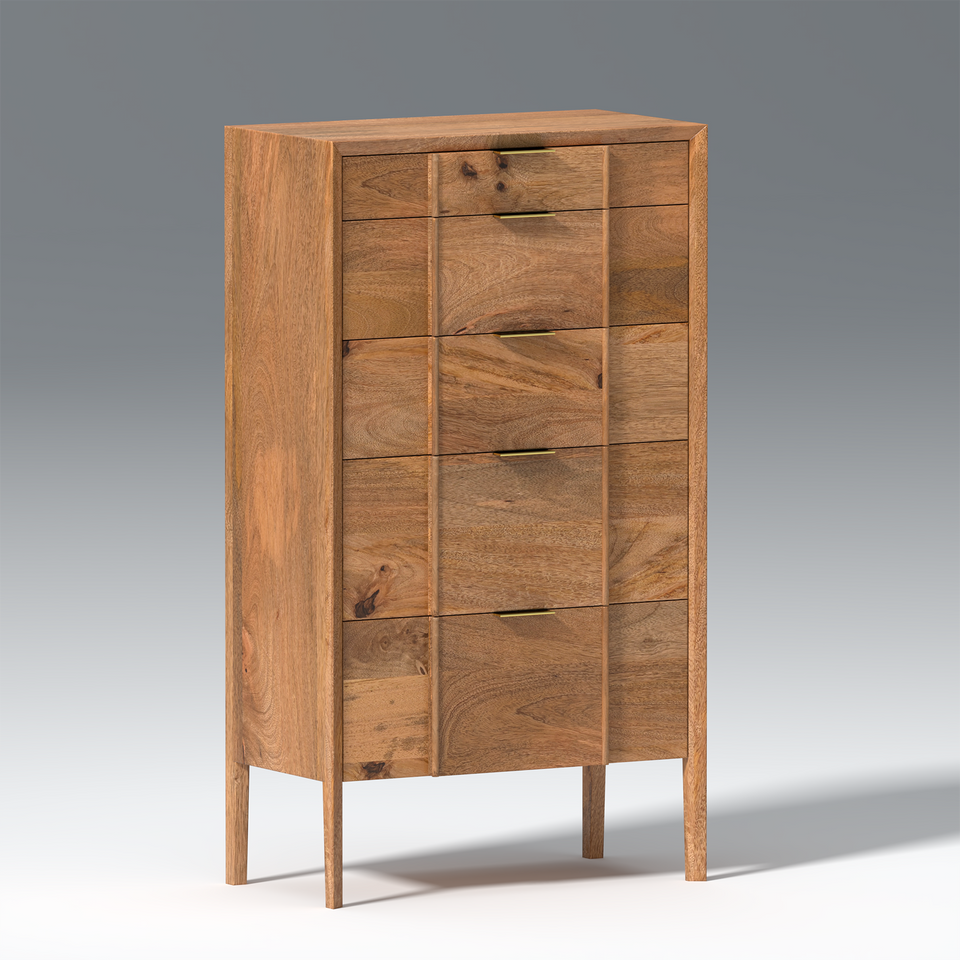 Quincy Mango Wood 5 Drawer Dresser In Natural