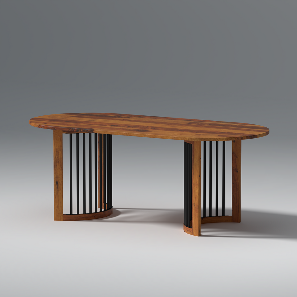 Andress Sheesham Wood C & Iron Leg Dining Table in Light Honey Finish (4 Seater)