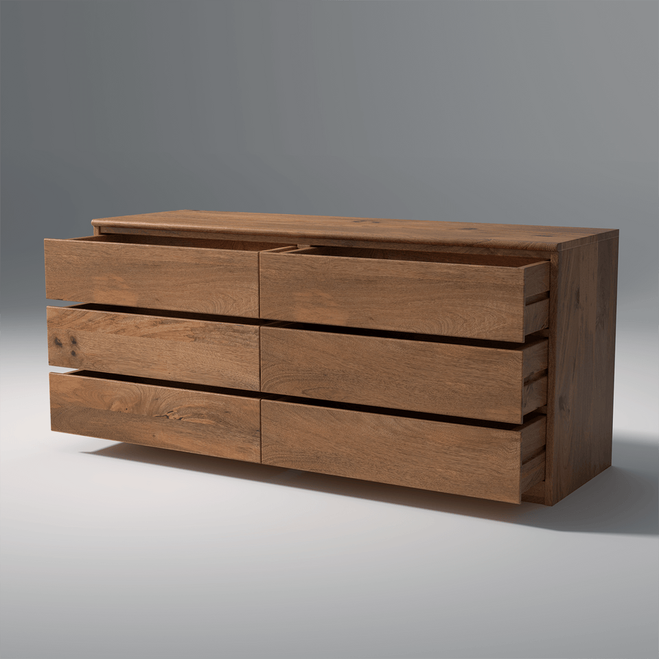 Winsome Mango Wood Dresser Table with 6 Drawers in Natural Finish