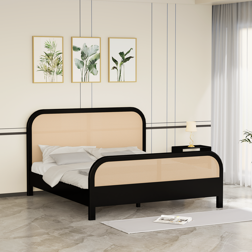 Cloud Mangowood King Size Bed Without Box Storage in Black Colour