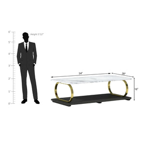 Corto Mango wood Marvel Top and Iron Coffee Table In White and Black Color