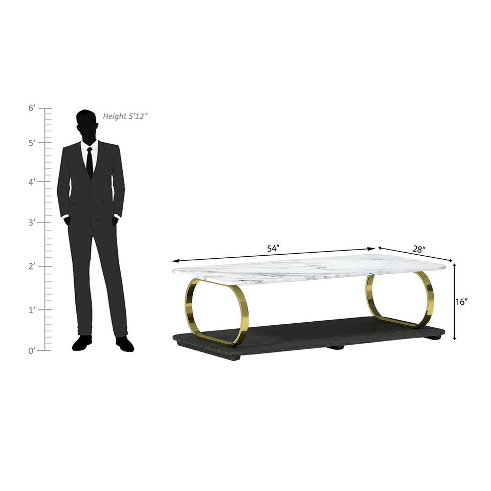 Corto Mango wood Marvel Top and Iron Coffee Table In White and Black Color