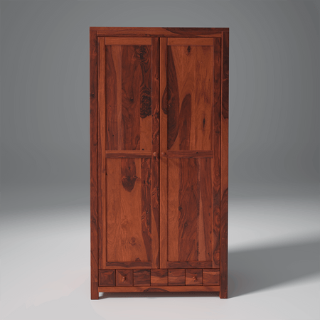 Pluto Sheesham Wood Wardrobe In Reddish Rosewood