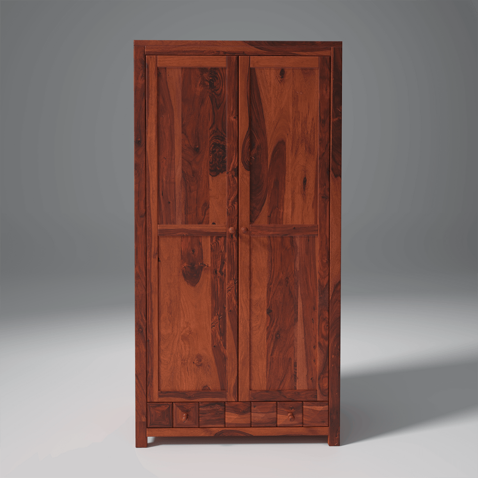 Pluto Sheesham Wood Wardrobe In Reddish Rosewood