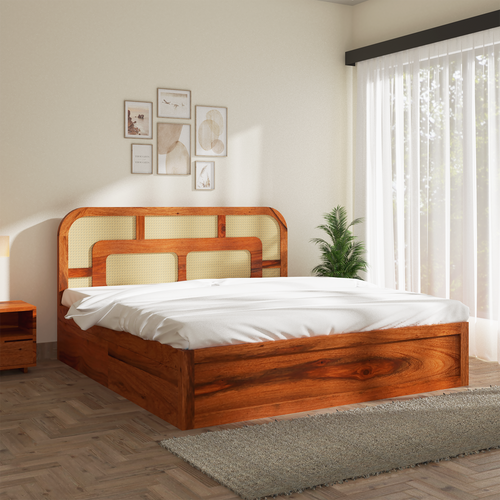 Zenitha Sheesham Wood Bed with Drawer Storage in Maharani Colour