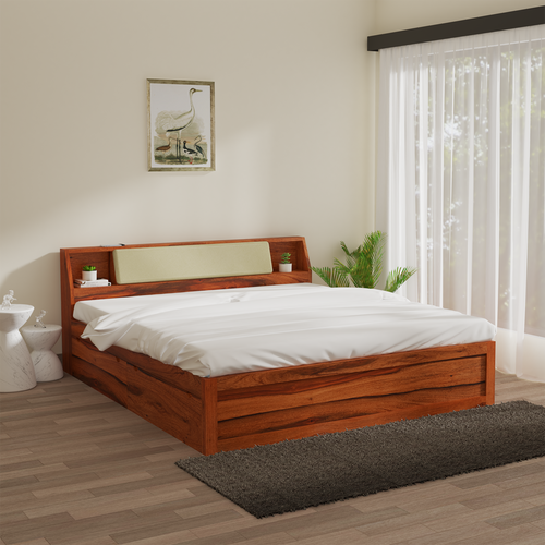 Serene Sheesham Wood bed with Drawer Storage in Maharani Colour