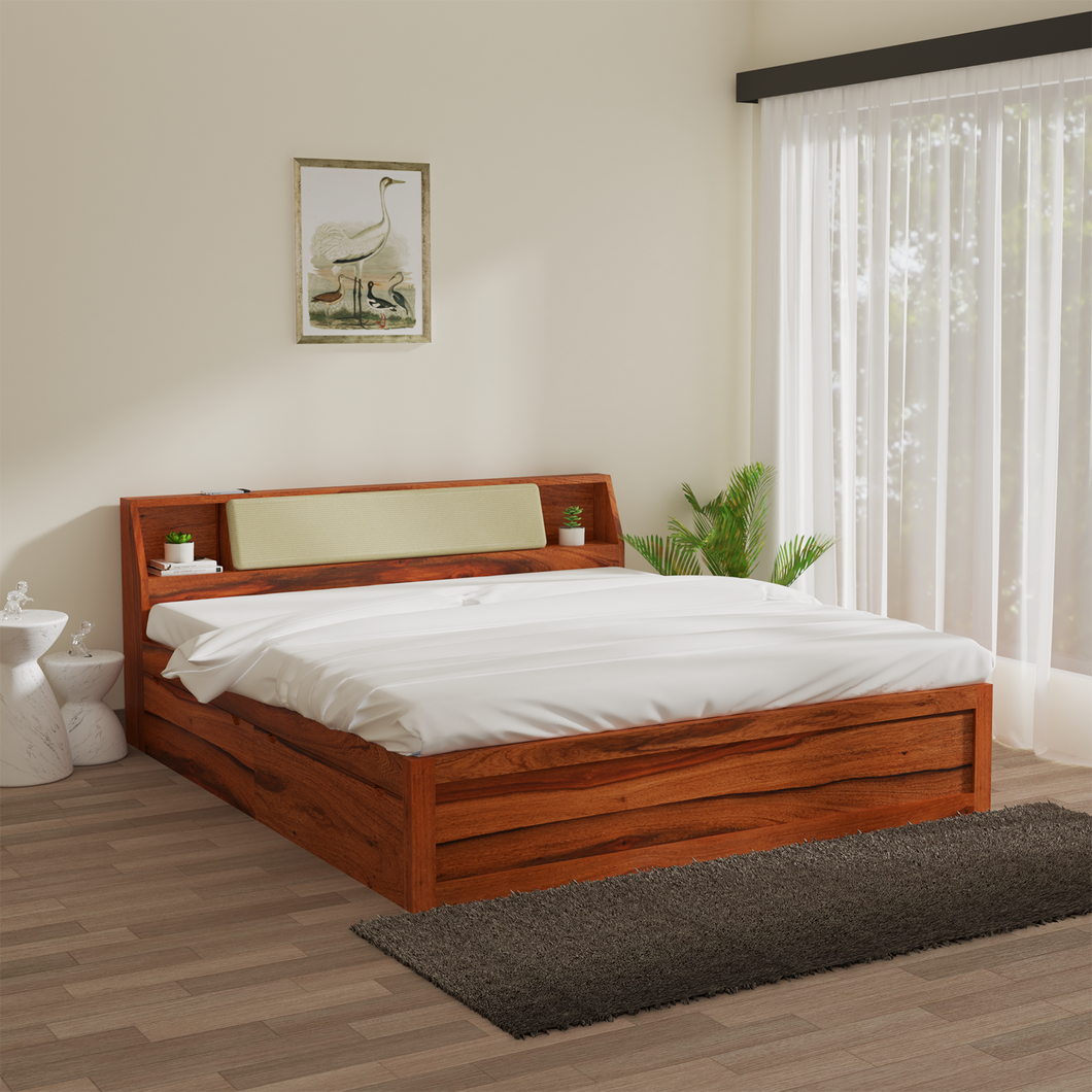 Serene Sheesham Wood bed with Drawer Storage in Maharani Colour