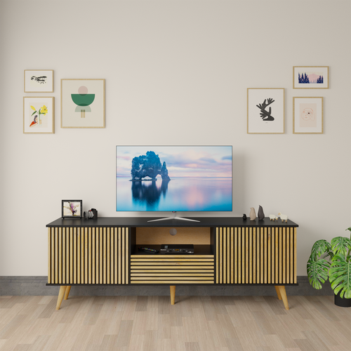Canyon Mango Wood and MDF TV Unit in Natural and Black Colour