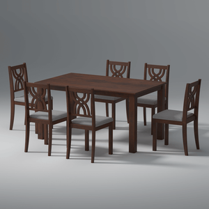 Oliver Mango Wood 6 Seater Dining Table Set In Walnut