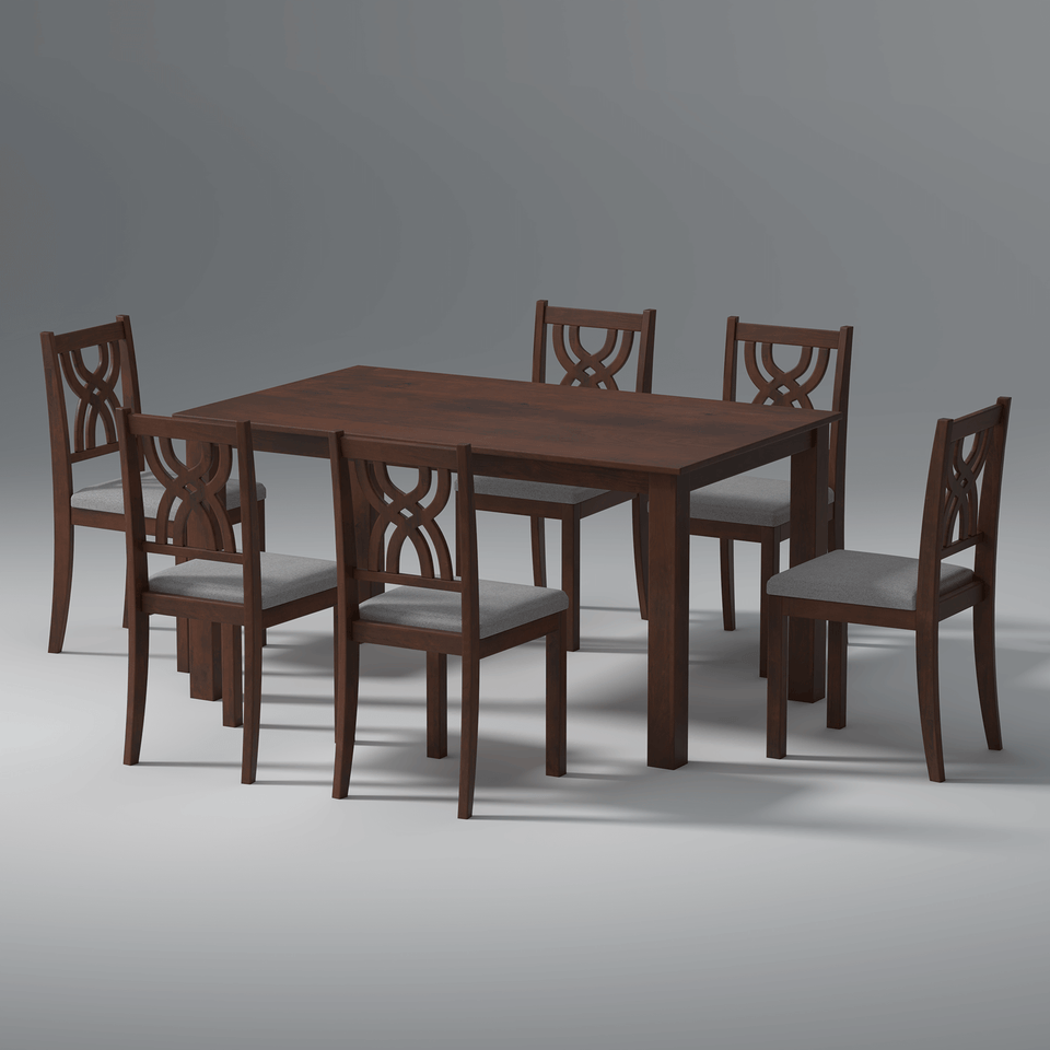 Oliver Mango Wood 6 Seater Dining Table Set In Walnut