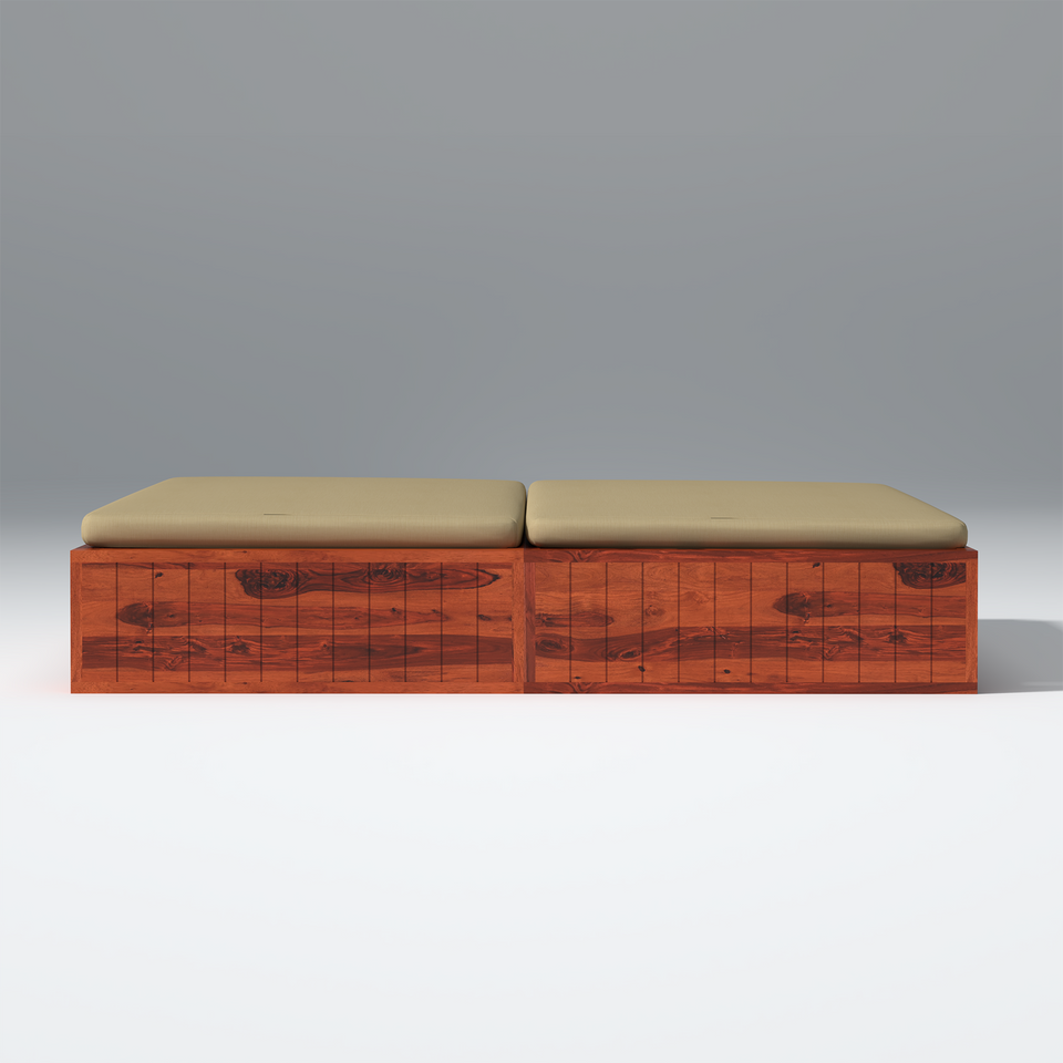 Plato Pod Sheesham Wood Sofa Cum Bed In Reddish Rosewood Color