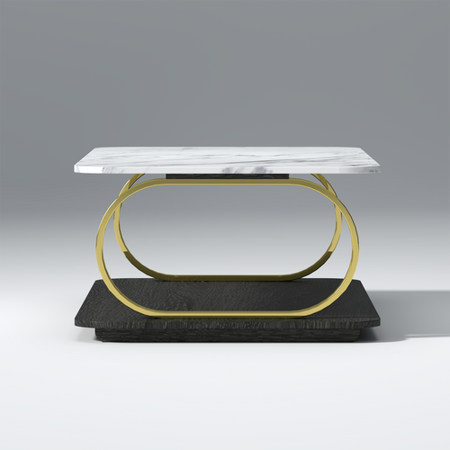 Corto Mango wood Marvel Top and Iron Coffee Table In White and Black Color