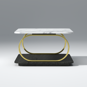Corto Mango wood Marvel Top and Iron Coffee Table In White and Black Color