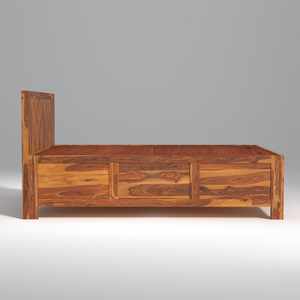 Alpha Sheesham Wood Storage Hydraulic Bed In Light Honey