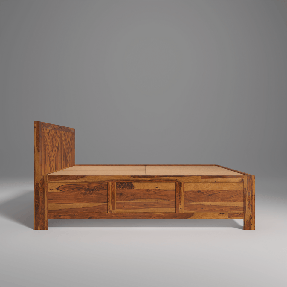 Alpha Sheesham Wood Bed With Box Storage in Light Honey colour