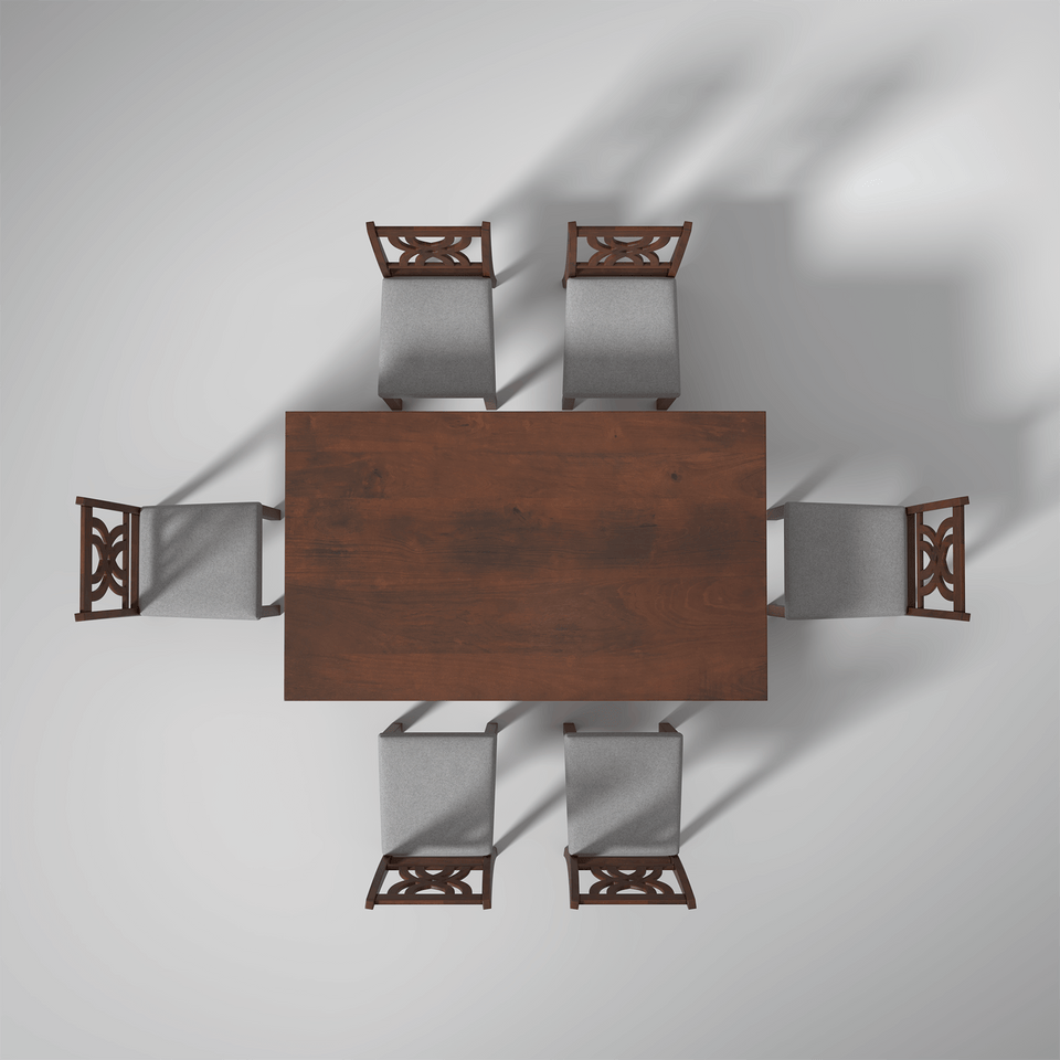 Oliver Mango Wood 6 Seater Dining Table Set In Walnut