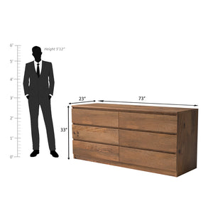Winsome Mango Wood Dresser Table with 6 Drawers in Natural Finish